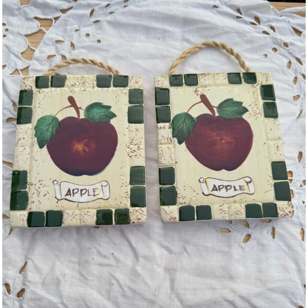 Apple tile hanging Vignette Italy inspired kitchen ceramic set of 2